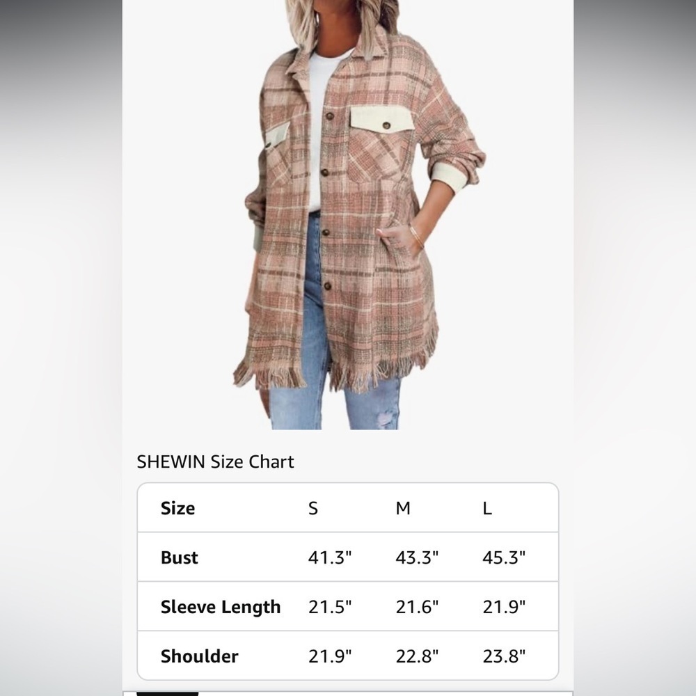 NWOT Casual Plaid Shacket Long Sleeve Button Down Oversized Shirt Jacket Coat - Picture 6 of 6